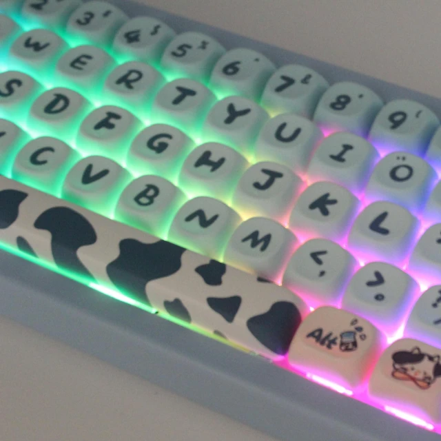 Alt view image 5 of 5 - Cmokifuly MOA Profile Keycaps,Cute Cow Custom PBT Dye-sub Keycap 142 Keys for Mechanical Keyboard Full-Size Keycap Set (Blue Cow)