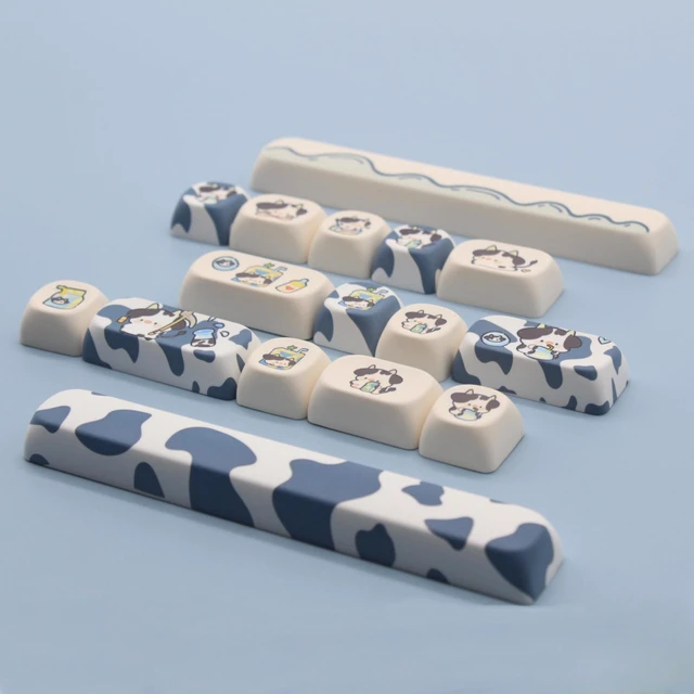 Alt view image 3 of 5 - Cmokifuly MOA Profile Keycaps,Cute Cow Custom PBT Dye-sub Keycap 142 Keys for Mechanical Keyboard Full-Size Keycap Set (Blue Cow)