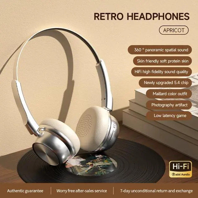 Alt view image 2 of 5 - CR-20 Retro Bluetooth 5.4 Over-Ear Headphones, 14Hr Playtime, ENC Noise Reduction, White (Silver Black)