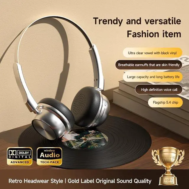 Alt view image 3 of 5 - CR-20 Retro Bluetooth 5.4 Over-Ear Headphones, 14Hr Playtime, ENC Noise Reduction, White (Silver Black)