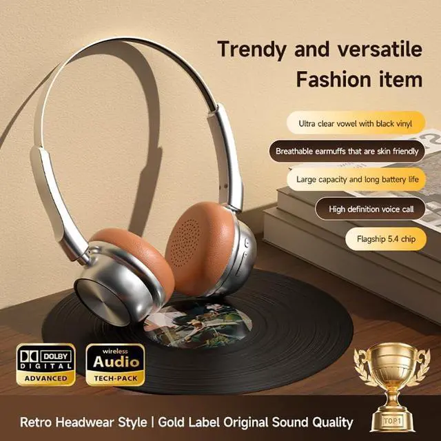 Alt view image 4 of 5 - CR-20 Retro Bluetooth 5.4 Over-Ear Headphones, 14Hr Playtime, ENC Noise Reduction, White (Silver Black)