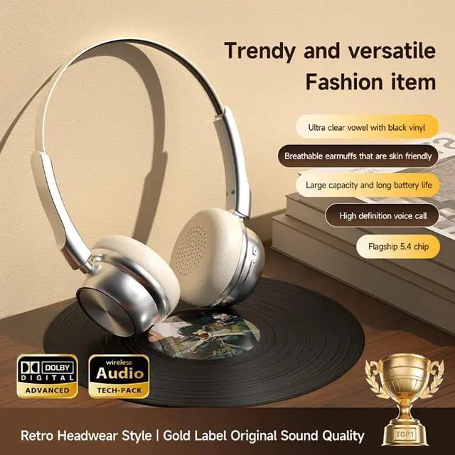 Alt view image 5 of 5 - CR-20 Retro Bluetooth 5.4 Over-Ear Headphones, 14Hr Playtime, ENC Noise Reduction, White (Silver Black)