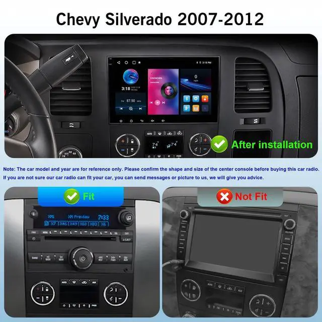 Alt view image 2 of 5 - 8 Core 4+32G Car Radio for Chevy Silverado 2007 2008 2009 2010 2011 2012 with 8" Touchscreen, Android 14 Chevy Silverado Radio Upgrade Wireless CarPlay Android Auto, AM/FM/RDS, AUX, DSP, SWC