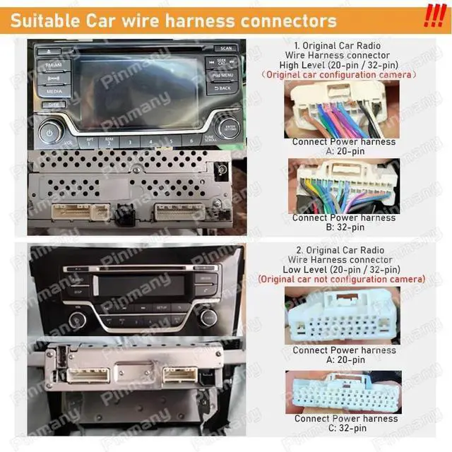 Alt view image 2 of 5 - Fits for Nissan X-Trail X Trail Teana Altima Bluebird Qashqai Murano Sylphy Navara with Backup Camera Car Radio Retrofit Power Wiring Harness Adapter