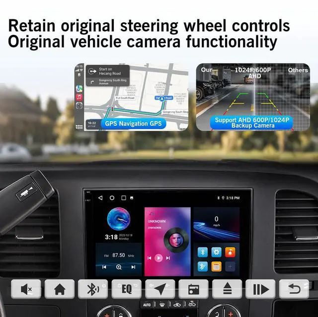 Alt view image 5 of 5 - 8 Core 4+32G Car Radio for Chevy Silverado 2007 2008 2009 2010 2011 2012 with 8" Touchscreen, Android 14 Chevy Silverado Radio Upgrade Wireless CarPlay Android Auto, AM/FM/RDS, AUX, DSP, SWC