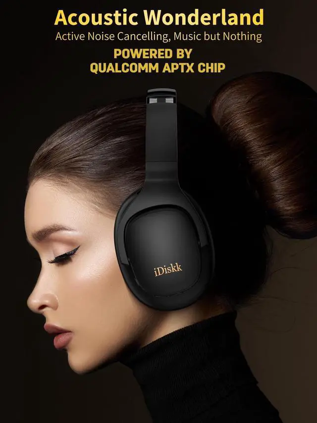 Alt view image 2 of 5 - Hi-Res Audio Hybrid Active Foldable Noise Cancelling Bluetooth Headphone,Headphones Wireless Noise Cancelling Deep Bass,45H PlaytimeWireless HeadPhone for commuting, travel ,gym (foldable with