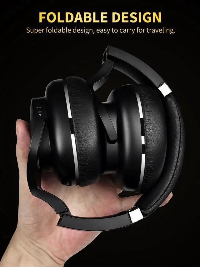 Alt view image 3 of 5 - Hi-Res Audio Hybrid Active Foldable Noise Cancelling Bluetooth Headphone,Headphones Wireless Noise Cancelling Deep Bass,45H PlaytimeWireless HeadPhone for commuting, travel ,gym (foldable with