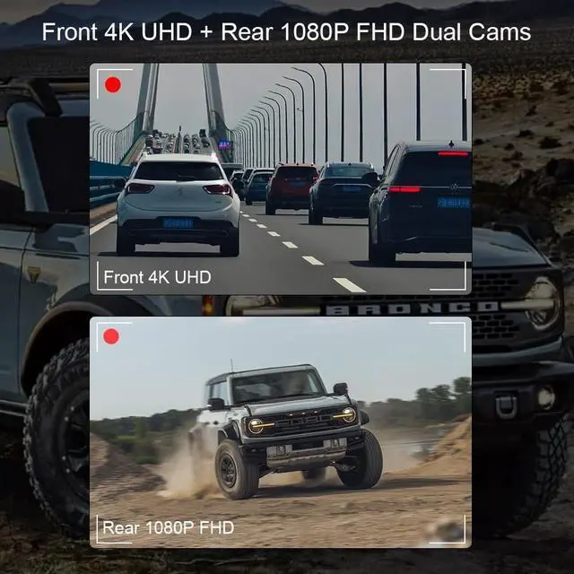 Alt view image 2 of 5 - Wefoka 4K Dash Cam Fit for Ford Bronco 2021 2022 2023 2024, Does Not Fit 2025 Bronco, Does Not Fit Ford Bronco Sport, WiFi & App, 128GB Card (F10pro)