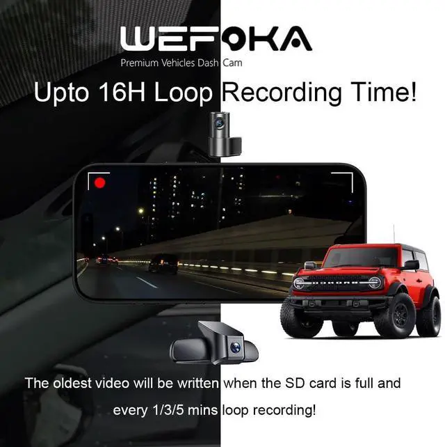 Alt view image 5 of 5 - Wefoka 4K Dash Cam Fit for Ford Bronco 2021 2022 2023 2024, Does Not Fit 2025 Bronco, Does Not Fit Ford Bronco Sport, WiFi & App, 128GB Card (F10pro)