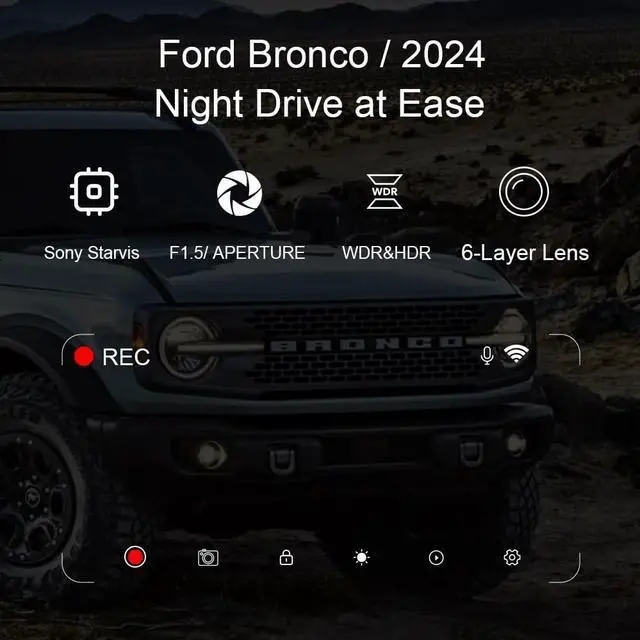 Alt view image 3 of 5 - Wefoka 4K Dash Cam Fit for Ford Bronco 2021 2022 2023 2024, Does Not Fit 2025 Bronco, Does Not Fit Ford Bronco Sport, WiFi & App, 128GB Card (F10pro)
