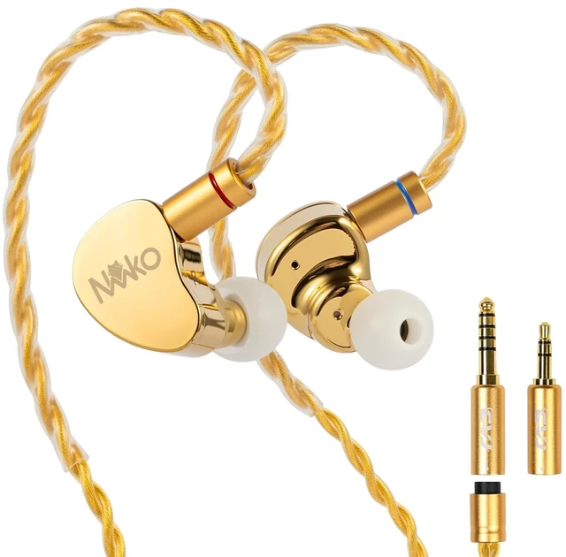 Main image of CVJ Neko IEM Wired Gaming Earbuds, 10mm Dynamic Driver HiFi in-Ear Monitors with 3.5 & 4.4mm Plugs, Deep Bass Headphones with Detachable Silver-Plated Cable for Audiophiles, Singers, Musicians - Gold