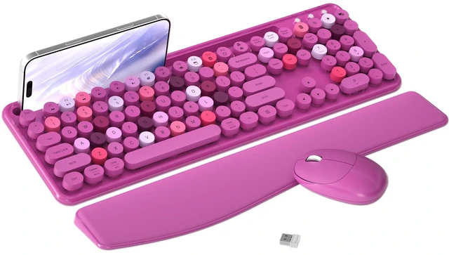 Main image of Wireless Keyboard and Mouse Combo with Phone Holder (Rose-Red)