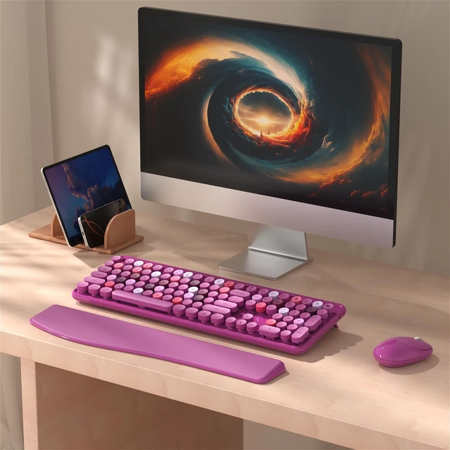 Alt view image 2 of 5 - Wireless Keyboard and Mouse Combo with Phone Holder (Rose-Red)