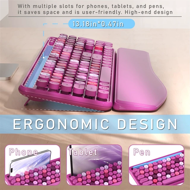 Alt view image 4 of 5 - Wireless Keyboard and Mouse Combo with Phone Holder (Rose-Red)