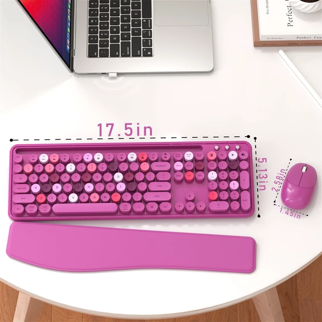 Alt view image 5 of 5 - Wireless Keyboard and Mouse Combo with Phone Holder (Rose-Red)