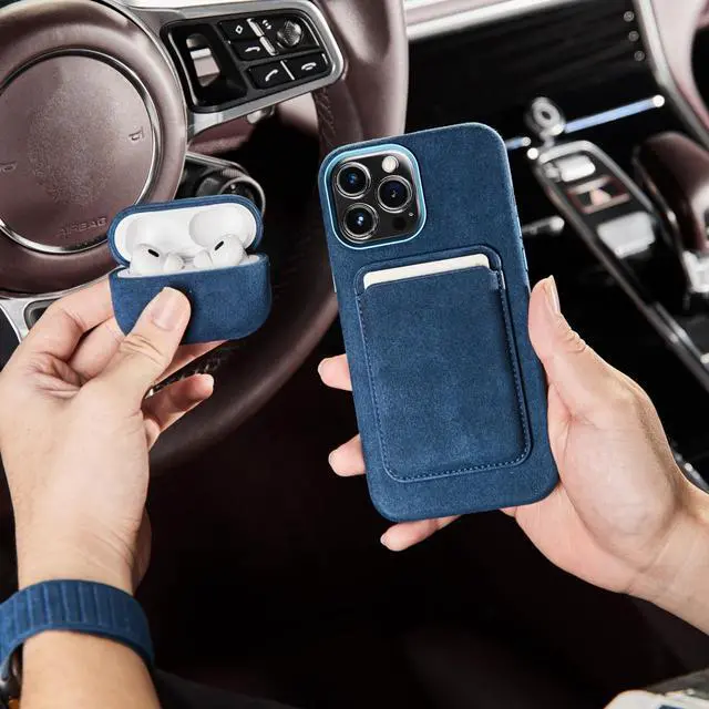 Alt view image 3 of 5 - ALTRAALMA Alcantara Suede Case for AirPods Pro 3, Handmade Full-Wrap Case,Synthetic Suede Cover, Handmade Full Wrap, Full Protection and Shock Resistance (Navy Blue)