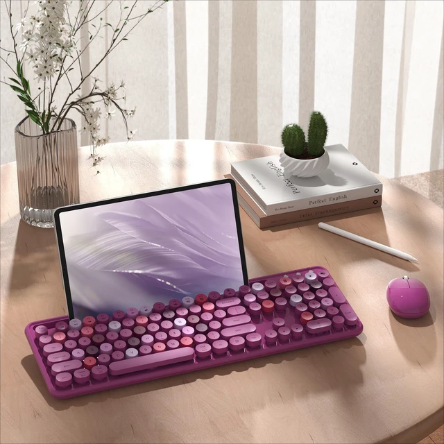 Alt view image 3 of 5 - Wireless Keyboard and Mouse Combo with Phone Holder (Rose-Red)