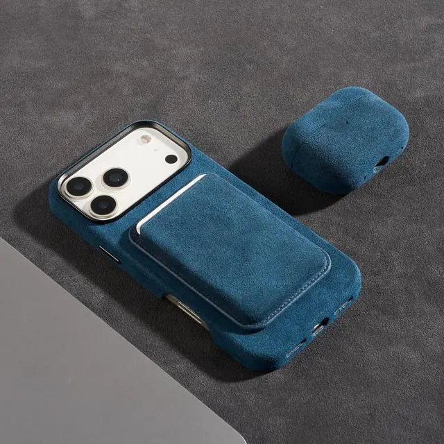 Alt view image 2 of 5 - ALTRAALMA Alcantara Suede Case for AirPods Pro 3, Handmade Full-Wrap Case,Synthetic Suede Cover, Handmade Full Wrap, Full Protection and Shock Resistance (Navy Blue)