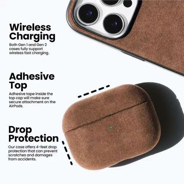 Alt view image 5 of 5 - ALTRAALMA Alcantara Suede Case for AirPods Pro 3, Handmade Full-Wrap Case,Synthetic Suede Cover, Handmade Full Wrap, Full Protection and Shock Resistance (Navy Blue)