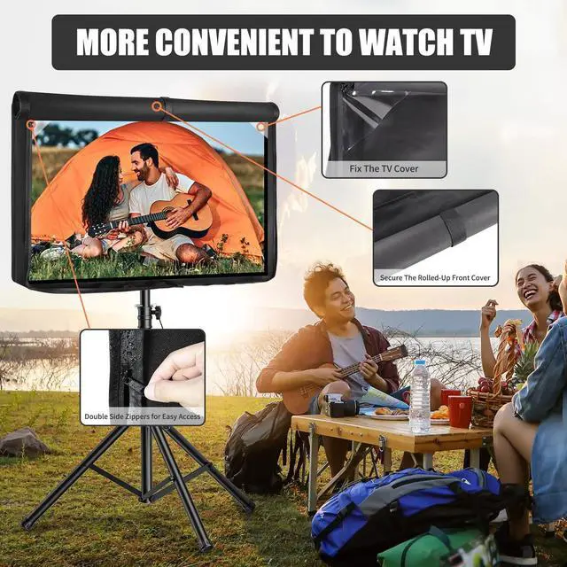 Alt view image 5 of 5 - 3-Side Zippered Box-Shaped Outdoor TV Cover 30 to 32 Inch Waterproof, 600D Heavy Duty Oxford Weatherproof TV Enclosure Protector, Waterproof Double Zipper Front Flap for Outside Flat Screen 30-32in TV
