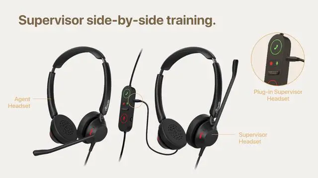 Alt view image 3 of 5 - Nucleon U2521 Agent Stereo USB-A/C Headset w/Built in Training Adapter (1) & Nucleon S2521 Supervisor Stereo 3.5mm Headset (1) Bundle