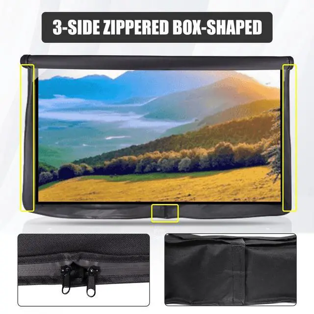 Alt view image 2 of 5 - 3-Side Zippered Box-Shaped Outdoor TV Cover 30 to 32 Inch Waterproof, 600D Heavy Duty Oxford Weatherproof TV Enclosure Protector, Waterproof Double Zipper Front Flap for Outside Flat Screen 30-32in TV
