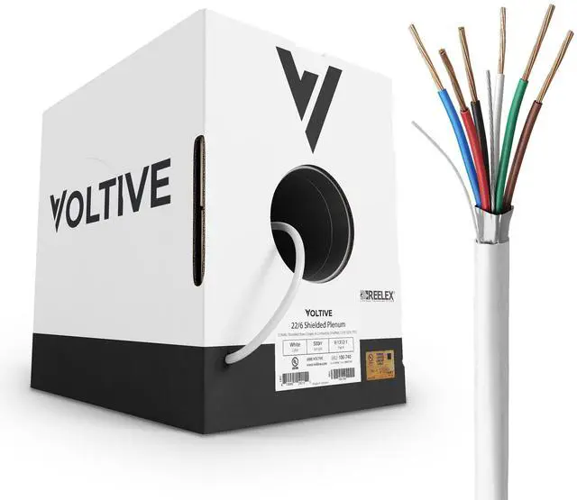 Main image of Voltive 22/6 Shielded Low Voltage Wire, Plenum CL3P, White, 500ft - 22AWG, 6 Conductors, Overall Shield, Stranded Bare Copper, UL Listed - V-1312-1