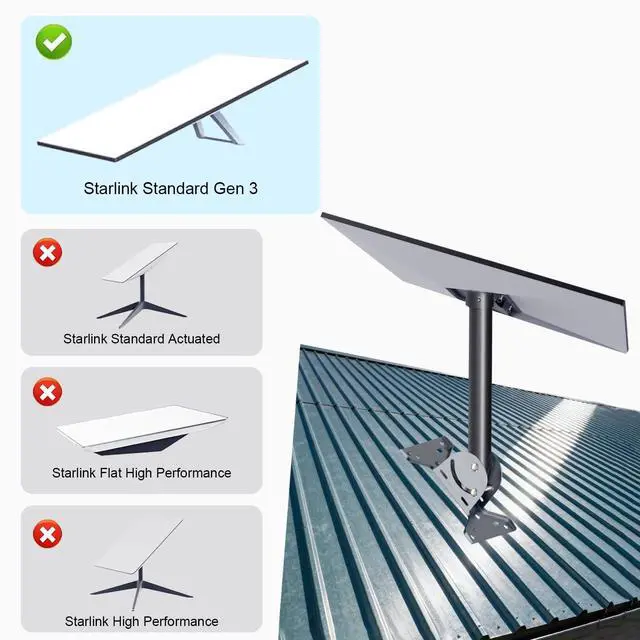 Alt view image 4 of 5 - for Starlink Gen 3 Roof Mount, Metal Alloy Starlink Standard V3 Mounting Kit with Starlink Gen 3 Pipe Adapter, Angle Adjustable (Straight)