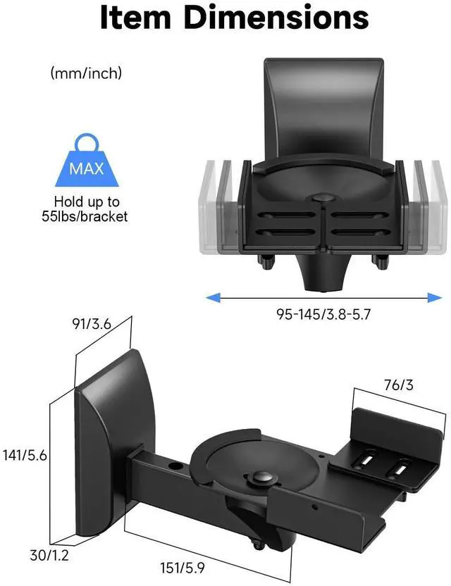 Alt view image 2 of 5 - suptek Small Dual Side Clamping Bookshelf Speaker Wall Mounting Bracket for Small Surrounding Sound Speakers, Hold up to 55lbs Black SPM201SB