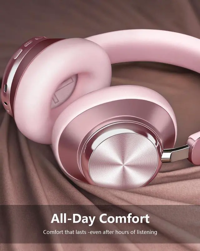 Alt view image 3 of 5 - Wentronic Y03 Bluetooth Headphones Wireless Active Noise Cancelling Over Ear Headphones 48 Hours Playtime High Sound Quality 6 EQ Music Mode Headphones with Soft Ear Cushion - Pink