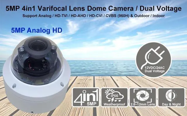 Alt view image 2 of 5 - 101AV 5MP 4in1 HD Dome Camera, 2.8-12mm Varifocal Lens, 5MP TVI/AHD, 4MP CVI, CVBS (960H), Indoor Outdoor, 4 pcs Smart IR 100ft IR Range, Dual Voltage DC12V AC24V Office Home