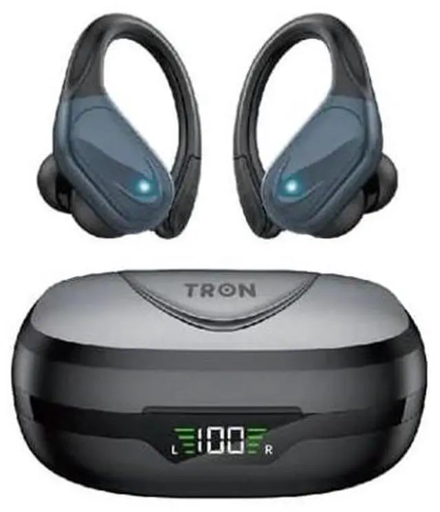 Main image of TRON Wireless Earbuds Bluetooth Headphones, Sport Earbuds with Stereo Deep Bass, Over-Ear Hooks, ENC Noise-Cancelling Mic, Waterproof Earphones for Workout/Running Black, TR58
