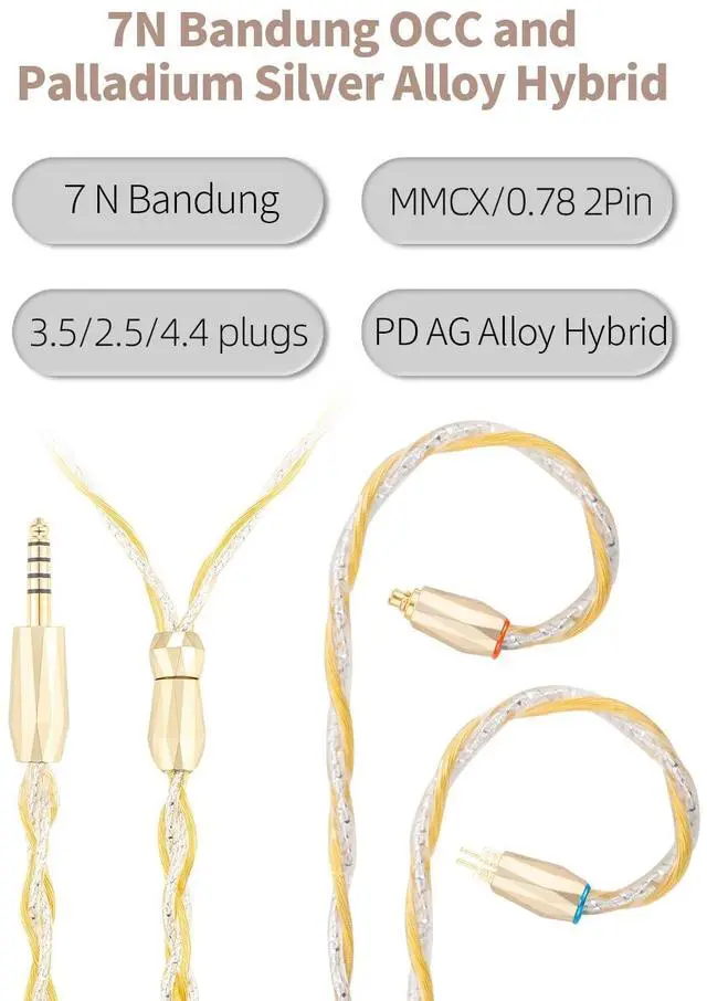 Alt view image 3 of 5 - SYRNARN 0.78mm 2-Pin 4.4mm Balanced Cable, 7N high Conductivity Copper, 6N Silver Coated OCC, 4.4mm with 2PIN, Compatible with Audeze iSINE10, iSINE20, 64 Audio U12t, U18t, Hi-Res Audio, Tangle-Free