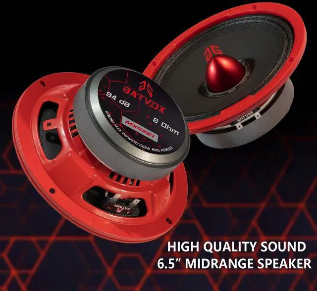 Alt view image 4 of 5 - GRTSKY MX65E1 Loudspeaker 6.5 Inch Midrange 400 Watts 6 Ohms Red Bullet, Premium Quality Audio Door Speakers for Car or Truck Stereo Sound System, Red (2 Speakers)