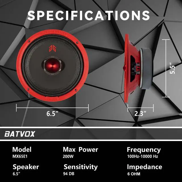 Alt view image 3 of 5 - GRTSKY MX65E1 Loudspeaker 6.5 Inch Midrange 400 Watts 6 Ohms Red Bullet, Premium Quality Audio Door Speakers for Car or Truck Stereo Sound System, Red (2 Speakers)