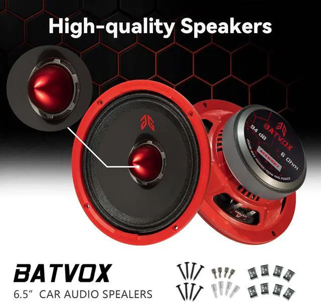 Alt view image 2 of 5 - GRTSKY MX65E1 Loudspeaker 6.5 Inch Midrange 400 Watts 6 Ohms Red Bullet, Premium Quality Audio Door Speakers for Car or Truck Stereo Sound System, Red (2 Speakers)