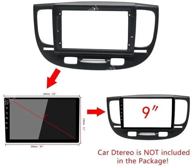 Alt view image 3 of 5 - Fits for Kia Rio 2 2005-2011 Car Radio Stereo Fascia Panel Frame Double DIN 9 inch Dash Installation Mounting Kit Black