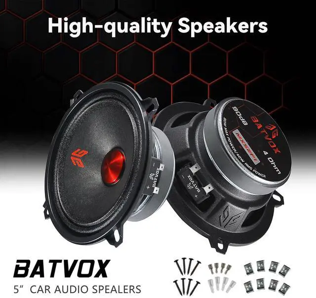 Alt view image 2 of 5 - GRTSKY MX52P1 Loudspeaker 5 Inch Midrange 160 Watts 4 Ohms Red Dust Cap, Premium Quality Audio Door Speakers for Car or Truck Stereo Sound System, Black (2 Speakers)
