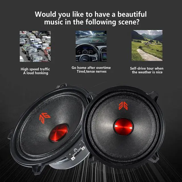 Alt view image 5 of 5 - GRTSKY MX52P1 Loudspeaker 5 Inch Midrange 160 Watts 4 Ohms Red Dust Cap, Premium Quality Audio Door Speakers for Car or Truck Stereo Sound System, Black (2 Speakers)