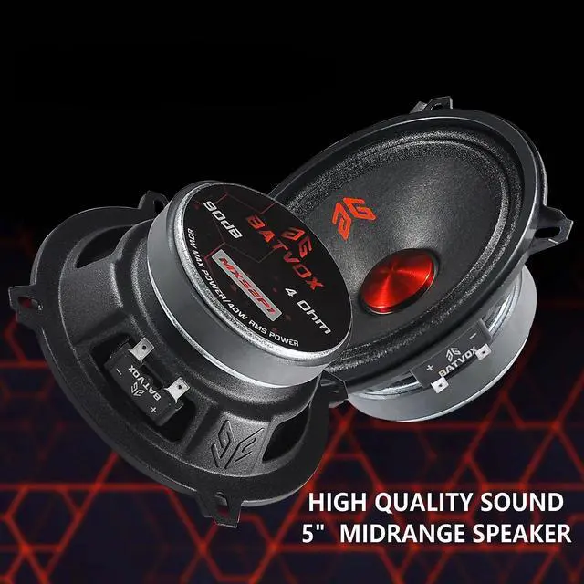 Alt view image 4 of 5 - GRTSKY MX52P1 Loudspeaker 5 Inch Midrange 160 Watts 4 Ohms Red Dust Cap, Premium Quality Audio Door Speakers for Car or Truck Stereo Sound System, Black (2 Speakers)
