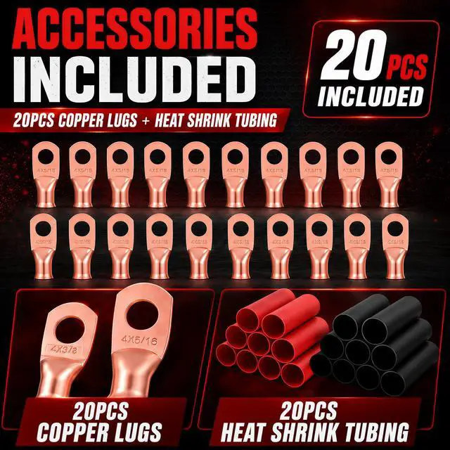 Alt view image 3 of 5 - TOPSTRONGGEAR 4 Gauge Wire for Automotive Power Ground, Car Audio, Car Amplifier, RV, Amp, CCA Automotive Wire, Battery Cable, Wiring Kit (25FT Each Black/Red with 20PCS Lugs, 20 Heat Shrink Wrap)
