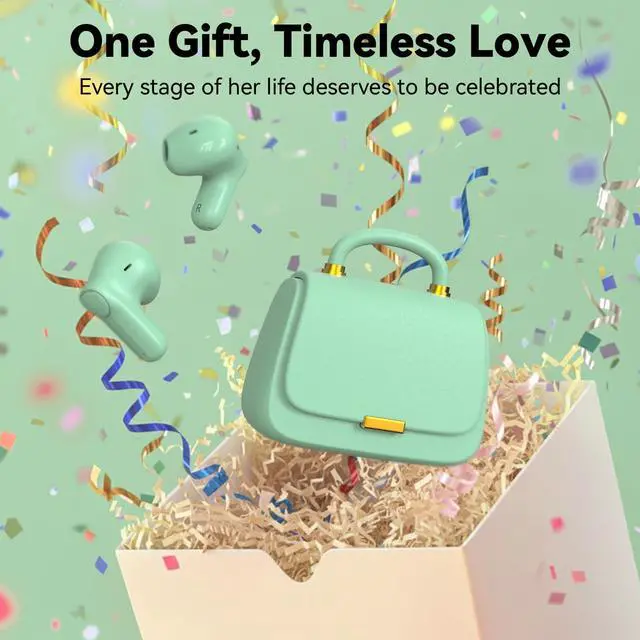 Alt view image 3 of 5 - ANCwear Sage Green Mini Purse Earbuds for Girls, Matcha Cute Ear Buds with Handbag Charging Case, Bead Chain, DIY Stickers, Bluetooth 5.3, 22H Battery Life, Aesthetic Gift Earbuds for Women Teens