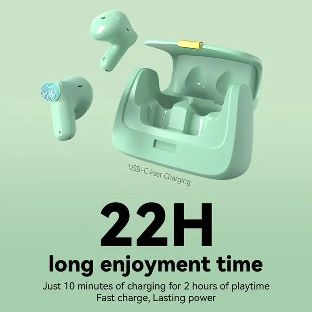 Alt view image 4 of 5 - ANCwear Sage Green Mini Purse Earbuds for Girls, Matcha Cute Ear Buds with Handbag Charging Case, Bead Chain, DIY Stickers, Bluetooth 5.3, 22H Battery Life, Aesthetic Gift Earbuds for Women Teens