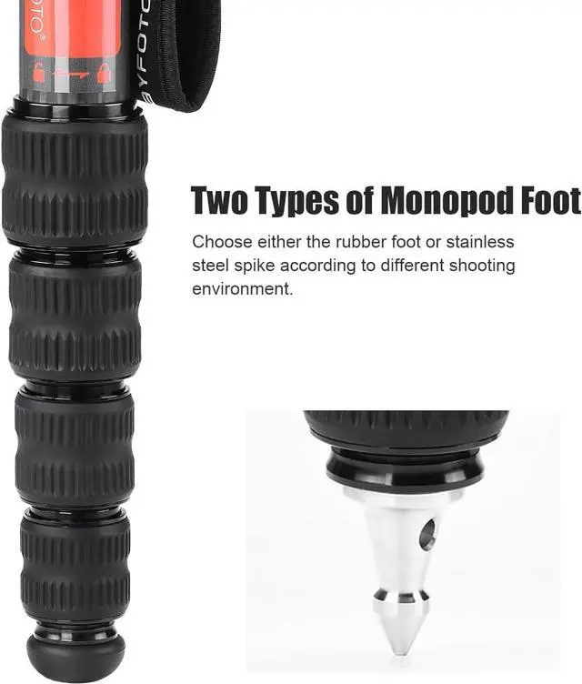 Alt view image 4 of 5 - SUNWAYFOTO M3650C + PH-01G CF Monopod 36mm Top Section 10kg 22lb Max Load Carbon Fiber 1/4" / 3/8" Super Portable + Arca Compatible 2 Way Head