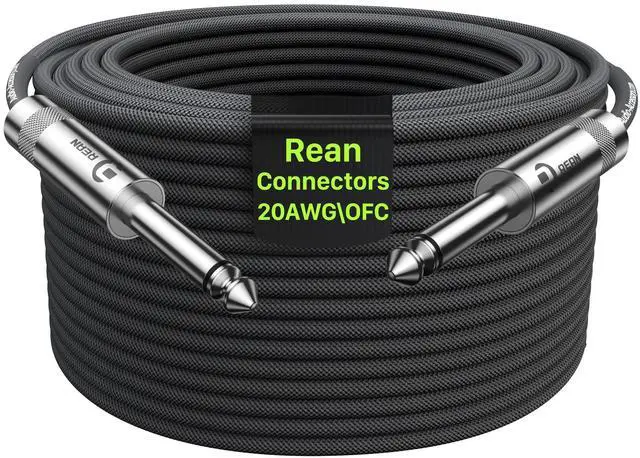 Main image of Guitar Cable 100 ft, 20AWG 99.99% OFC - A Must for Long Instrument Cable, Nylon Braided Anti-Kinking Kevlar-Reinforced 1/4 Cord, Neutrik REAN Connector, Shielded Bass Cord for Fender Electric Guitar