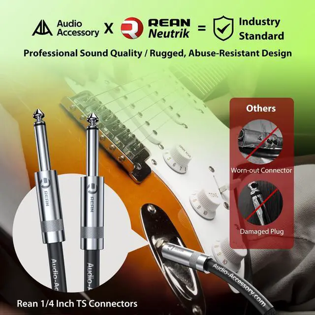 Alt view image 3 of 5 - Guitar Cable 100 ft, 20AWG 99.99% OFC - A Must for Long Instrument Cable, Nylon Braided Anti-Kinking Kevlar-Reinforced 1/4 Cord, Neutrik REAN Connector, Shielded Bass Cord for Fender Electric Guitar