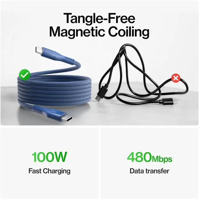 Alt view image 3 of 5 - Statik MagStack Pro USB C to USB C Cable, Magnetic Type C Charger Fast Charging Cord, On The Go Magnetic Charging Cable for Car, Compatible with iPhone, iPad & Android, Navy 100W 6FT, 5 Pack
