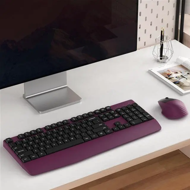 Alt view image 2 of 5 - COVEVA Wireless Keyboard and Mouse Combo, Ergonomic Keyboard with Wrist Rest, 2.4Ghz Wireless Connection, Compatible with PC/Laptop/Windows/Mac for Home and Office Use (Black Burgundy)
