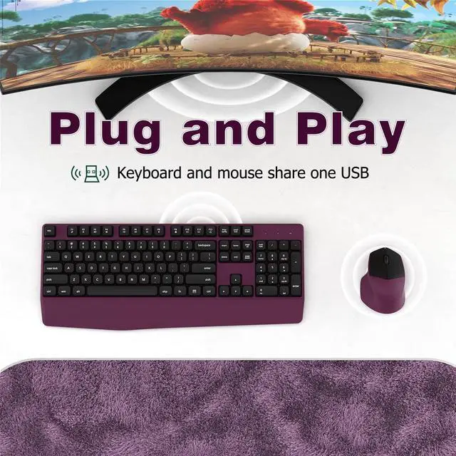 Alt view image 4 of 5 - COVEVA Wireless Keyboard and Mouse Combo, Ergonomic Keyboard with Wrist Rest, 2.4Ghz Wireless Connection, Compatible with PC/Laptop/Windows/Mac for Home and Office Use (Black Burgundy)
