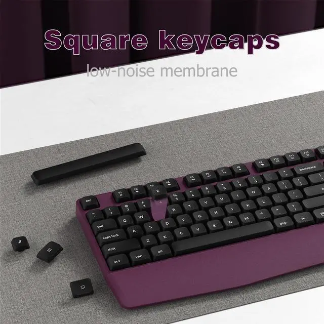Alt view image 3 of 5 - COVEVA Wireless Keyboard and Mouse Combo, Ergonomic Keyboard with Wrist Rest, 2.4Ghz Wireless Connection, Compatible with PC/Laptop/Windows/Mac for Home and Office Use (Black Burgundy)